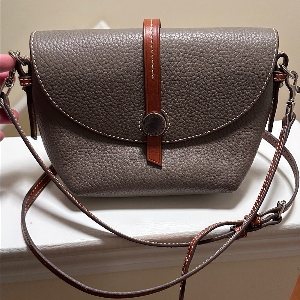 Dooney & Bourke Taupe and Brown Cambridge Crossbody Saddle Bag